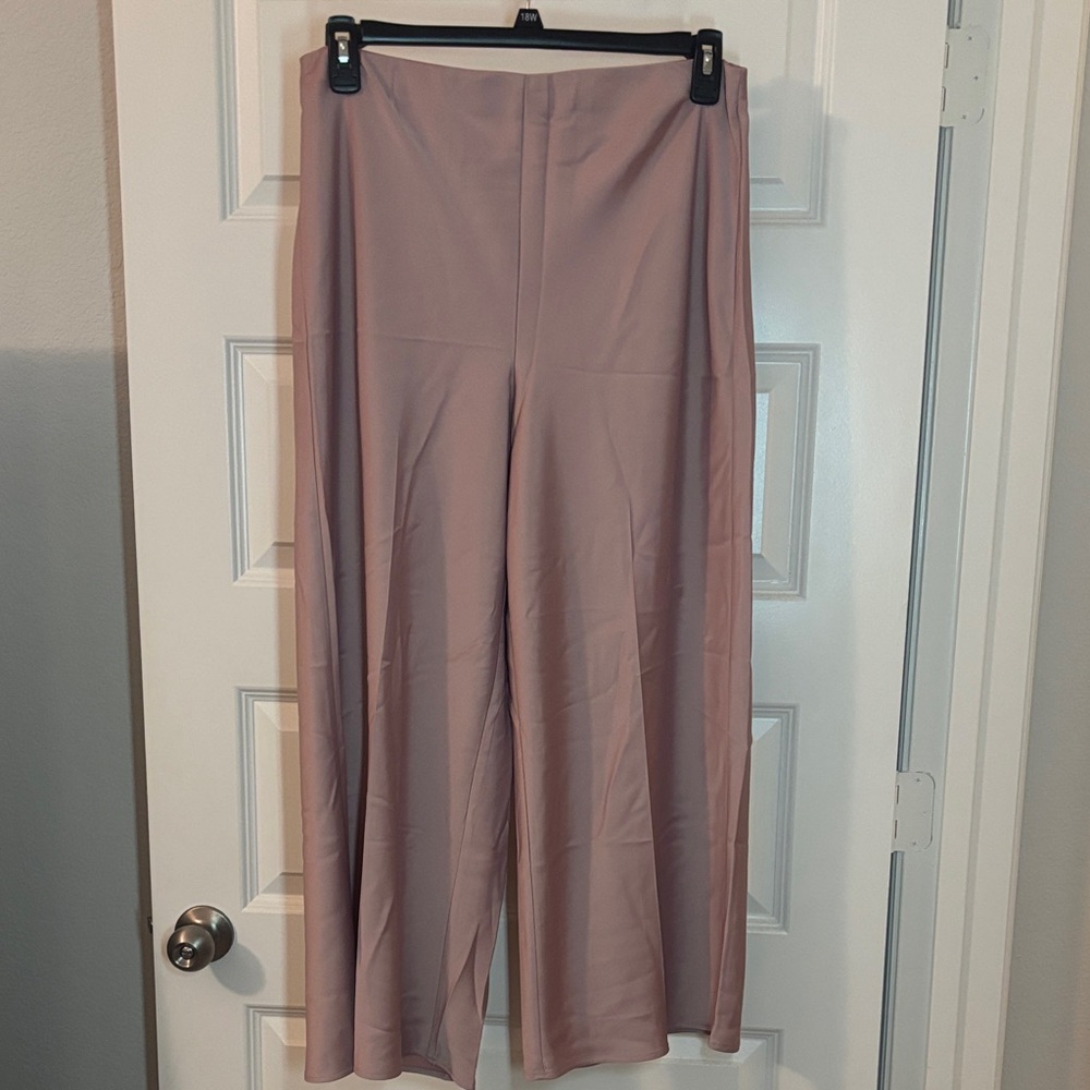 Joie Mauve Pink Wide Leg Satin Pull On Pants SZ 12 High Rise baggy work wear